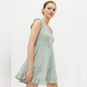 Urban Outfitters Sage Green Tiered Romper - Size S/P - Lace-Up Back